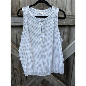 Bisou Bisou Michele Bohbot Sheer Polka Dot Sleeveless‎ Blouse White Black XL